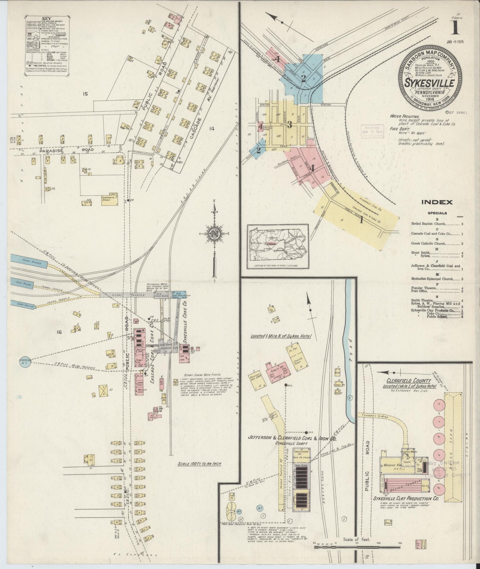 Sanborn Fire Insurance Map from Sykesville, Jefferson County, Pennsylvania (1914), Sheet #0001 - Complete Map Set gallery image, historic Sanborn map, vintage wall art, Pennsylvania Pennsylvania