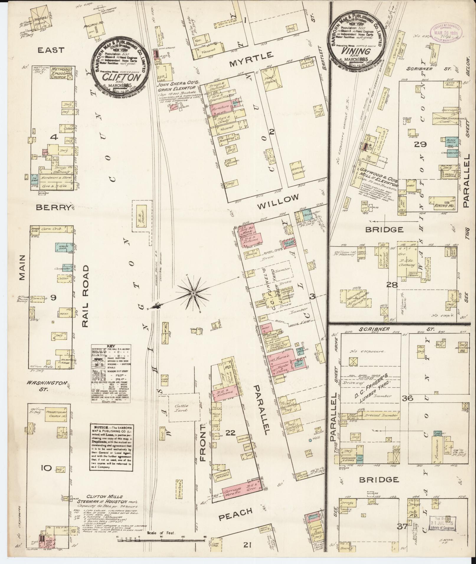 Sanborn Fire Insurance Map from Vining, Washington County, Kansas (1885), Sheet #0001 - Historic Sanborn Fire Insurance Map Print, vintage old map wall art, antique decor, genealogy gift, Kansas Kansas map