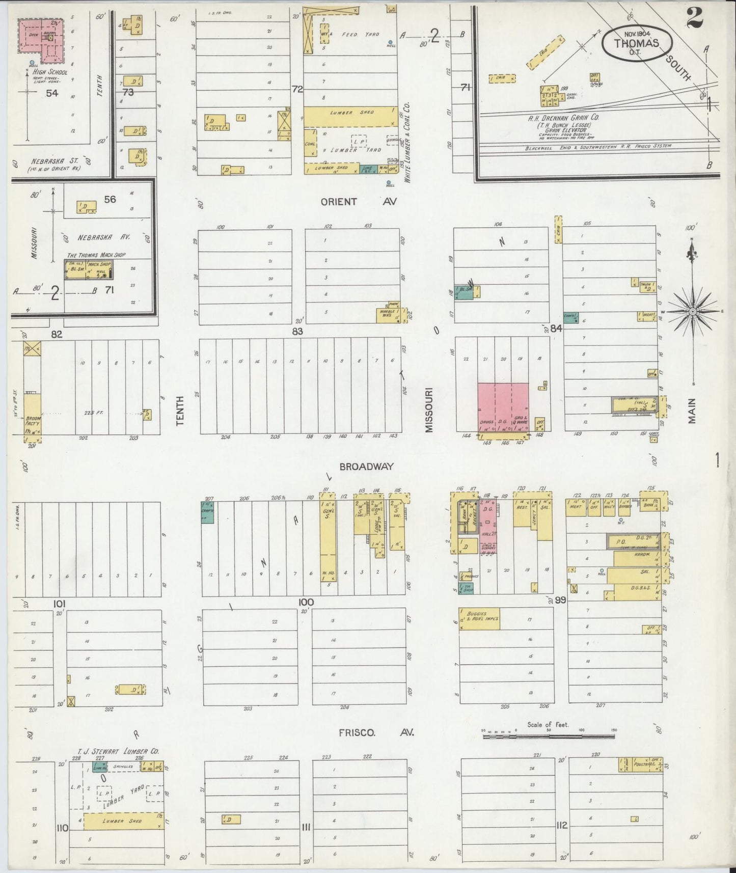 Sanborn Fire Insurance Map from Thomas, Custer County, Oklahoma (1904), Sheet #0002 - Complete Map Set gallery image, historic Sanborn map, vintage wall art, Oklahoma Oklahoma