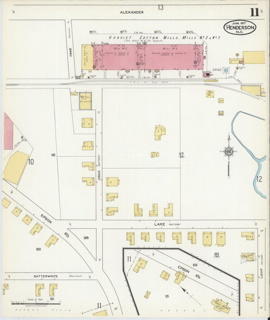 Sanborn Fire Insurance Map from Henderson, Vance County, North Carolina (1917), Sheet #0011 - Historic Sanborn Fire Insurance Map Print, vintage old map wall art, antique decor, genealogy gift, North Carolina North Carolina map