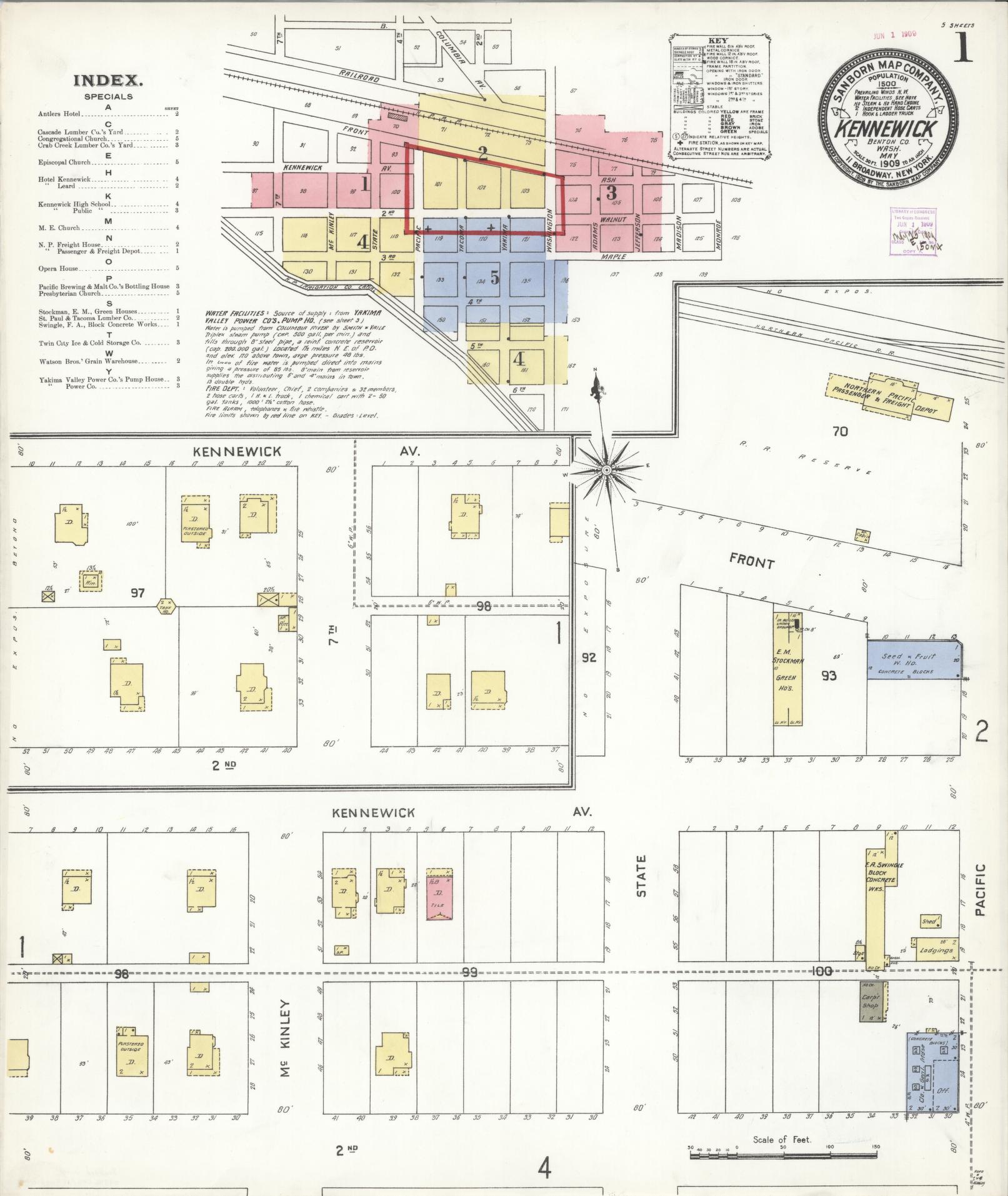 Sanborn Fire Insurance Map from Kennewick, Benton County, Washington (1909), Sheet #0005 - Complete Map Set gallery image, historic Sanborn map, vintage wall art, Washington Washington