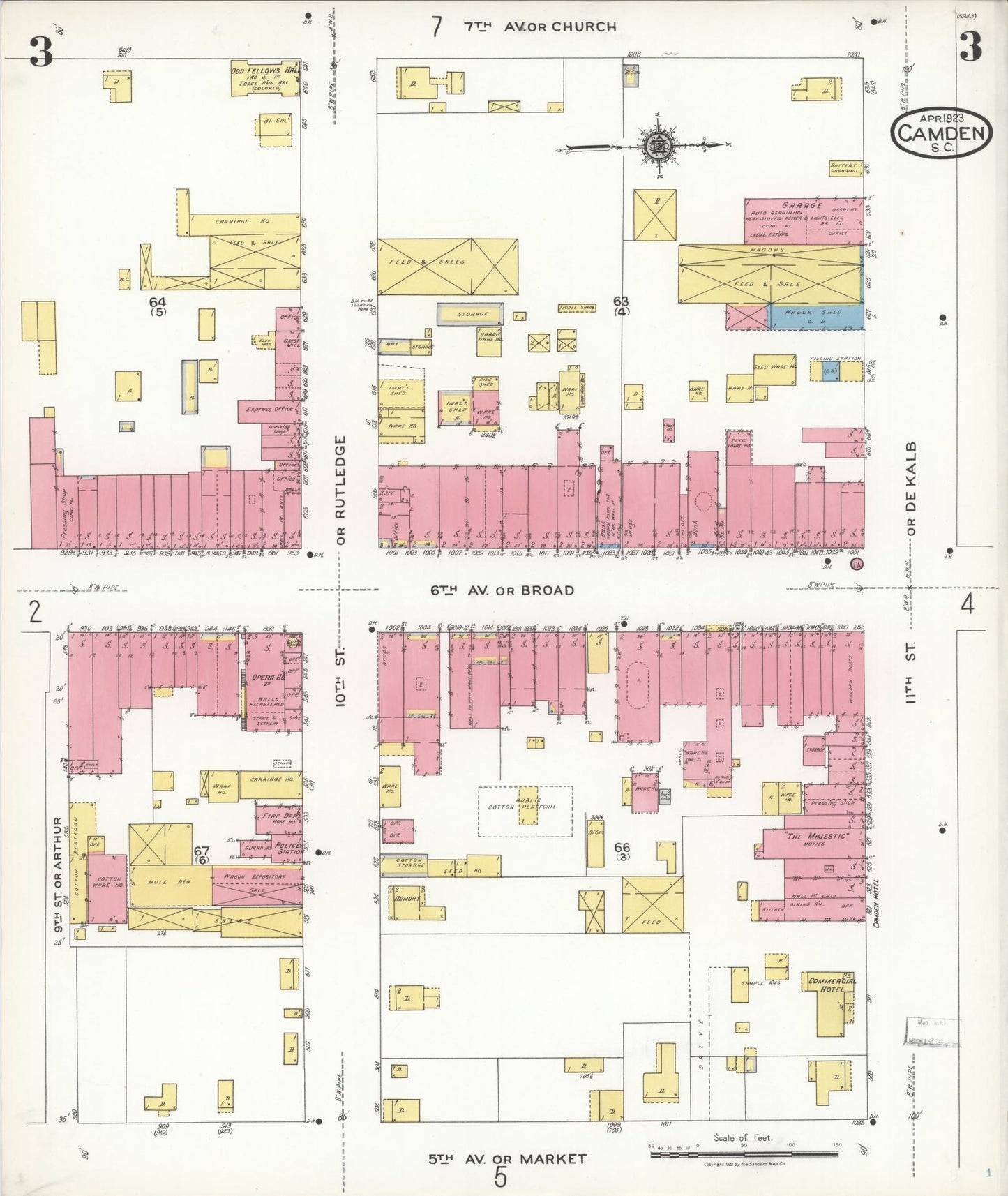 Sanborn Fire Insurance Map from Camden, Kershaw County, South Carolina (1923), Sheet #0003 - Historic Sanborn Fire Insurance Map Print, vintage old map wall art, antique decor, genealogy gift, South Carolina South Carolina map