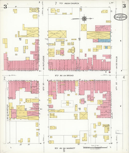 Sanborn Fire Insurance Map from Camden, Kershaw County, South Carolina (1923), Sheet #0003 - Historic Sanborn Fire Insurance Map Print, vintage old map wall art, antique decor, genealogy gift, South Carolina South Carolina map