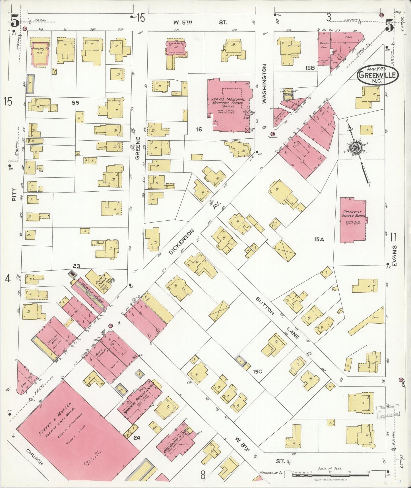 Sanborn Fire Insurance Map from Greenville, Pitt County, North Carolina (1923), Sheet #0005 - Complete Map Set gallery image, historic Sanborn map, vintage wall art, North Carolina North Carolina