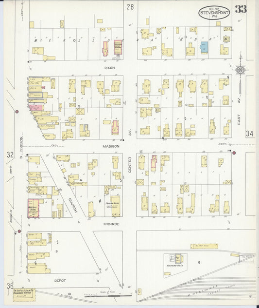 Sanborn Fire Insurance Map from Stevens Point, Portage County, Wisconsin (1912), Sheet #0033 - Historic Sanborn Fire Insurance Map Print, vintage old map wall art, antique decor, genealogy gift, Wisconsin Wisconsin map