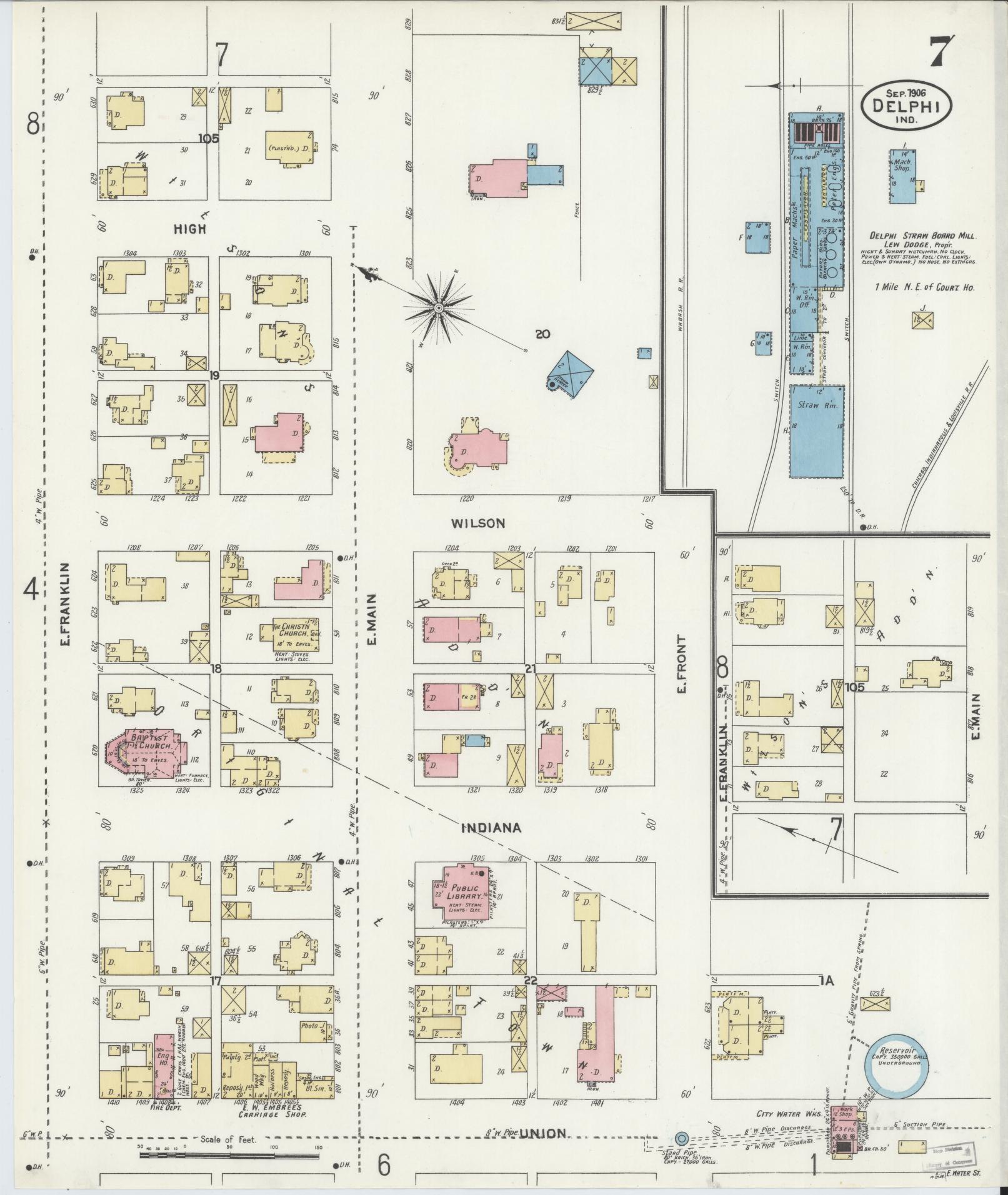 Sanborn Fire Insurance Map from Delphi, Carroll County, Indiana (1906), Sheet #0007 - Complete Map Set gallery image, historic Sanborn map, vintage wall art, Indiana Indiana