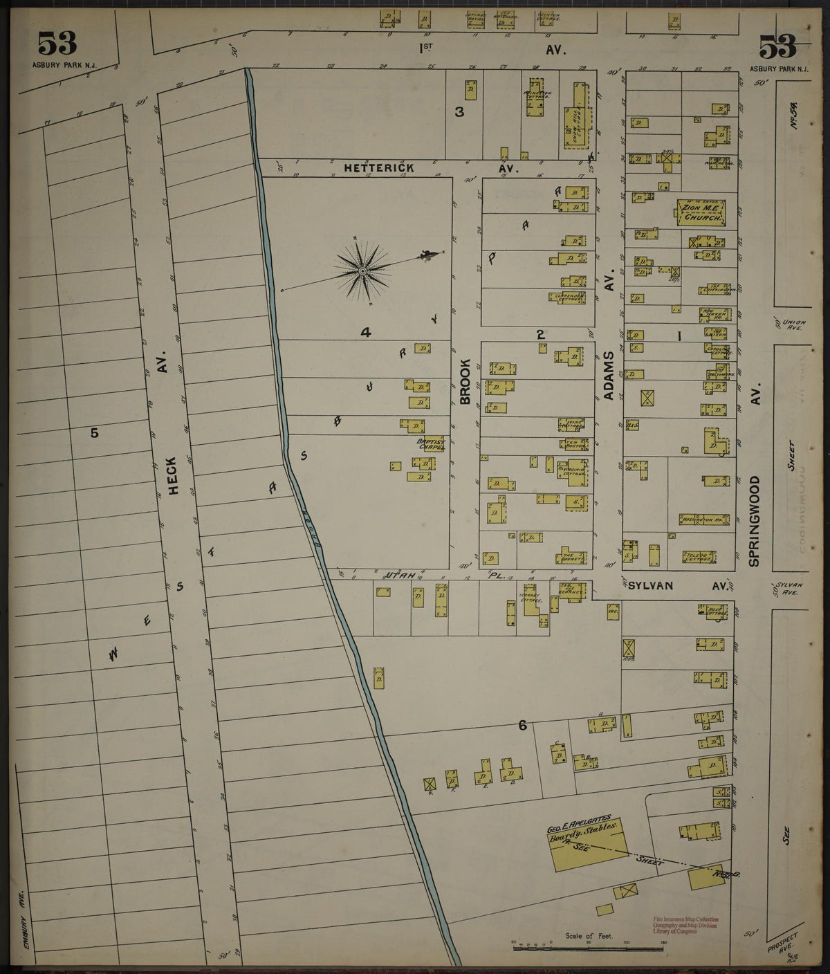 Sanborn Fire Insurance Map from New Jersey Coast, New Jersey Coast, New Jersey (1890), Sheet #0053 - Historic Sanborn Fire Insurance Map Print, vintage old map wall art, antique decor, genealogy gift, New Jersey Coast New Jersey map