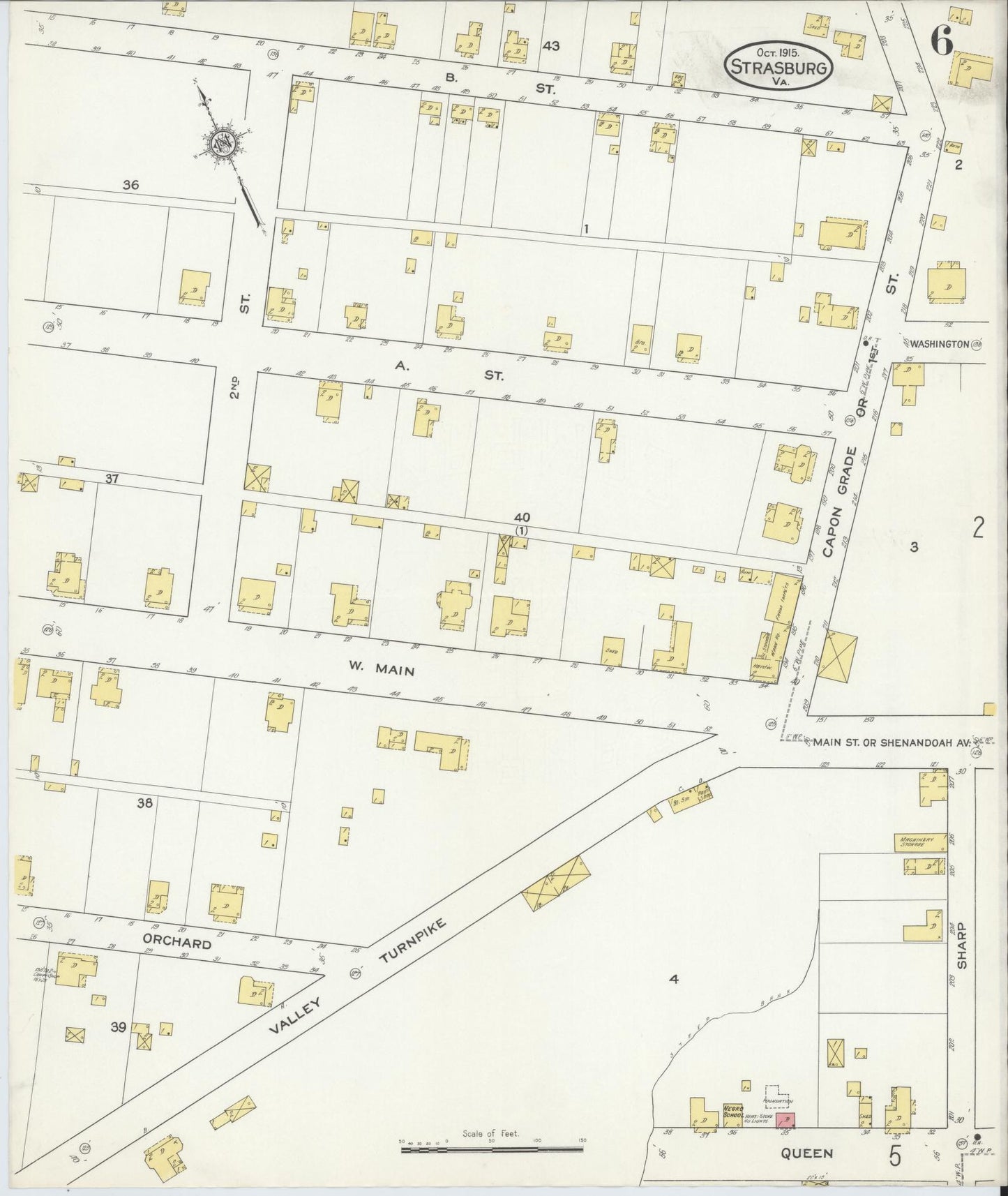 Sanborn Fire Insurance Map from Strasburg, Shenandoah County, Virginia (1915), Sheet #0006 - Historic Sanborn Fire Insurance Map Print, vintage old map wall art, antique decor, genealogy gift, Virginia Virginia map