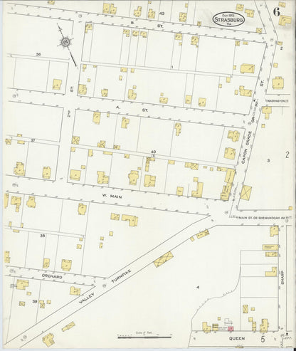 Sanborn Fire Insurance Map from Strasburg, Shenandoah County, Virginia (1915), Sheet #0006 - Historic Sanborn Fire Insurance Map Print, vintage old map wall art, antique decor, genealogy gift, Virginia Virginia map
