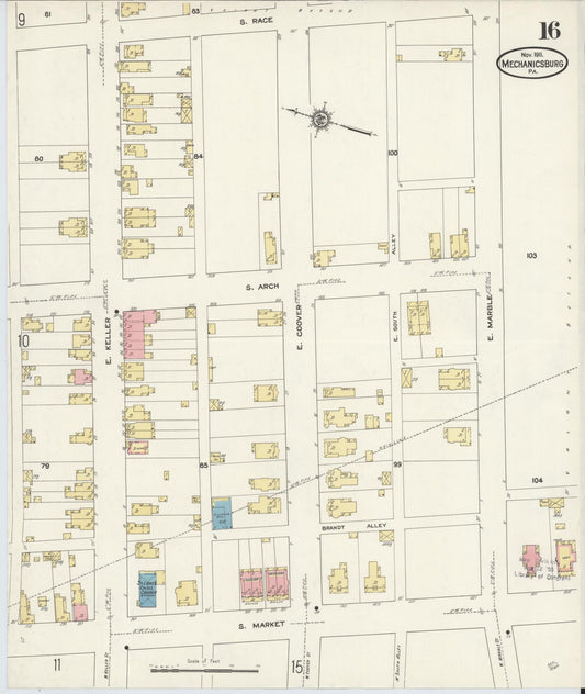 Sanborn Fire Insurance Map from Mechanicsburg, Cumberland County, Pennsylvania (1911), Sheet #0016 - Historic Sanborn Fire Insurance Map Print, vintage old map wall art, antique decor, genealogy gift, Pennsylvania Pennsylvania map