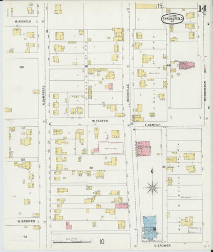 Sanborn Fire Insurance Map from Springfield, Greene County, Missouri (1896), Sheet #0014 - Historic Sanborn Fire Insurance Map Print, vintage old map wall art, antique decor, genealogy gift, Missouri Missouri map