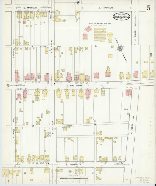 Sanborn Fire Insurance Map from Greencastle, Franklin County, Pennsylvania (1915), Sheet #0005 - Historic Sanborn Fire Insurance Map Print, vintage old map wall art, antique decor, genealogy gift, Pennsylvania Pennsylvania map