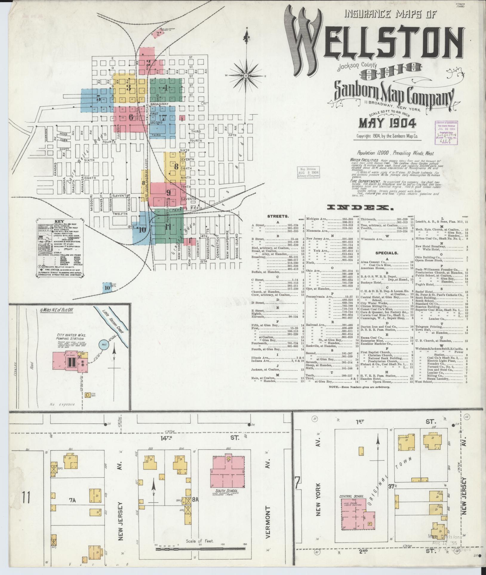 Sanborn Fire Insurance Map from Wellston, Jackson County, Ohio (1904), Sheet #0001 - Complete Map Set gallery image, historic Sanborn map, vintage wall art, Ohio Ohio