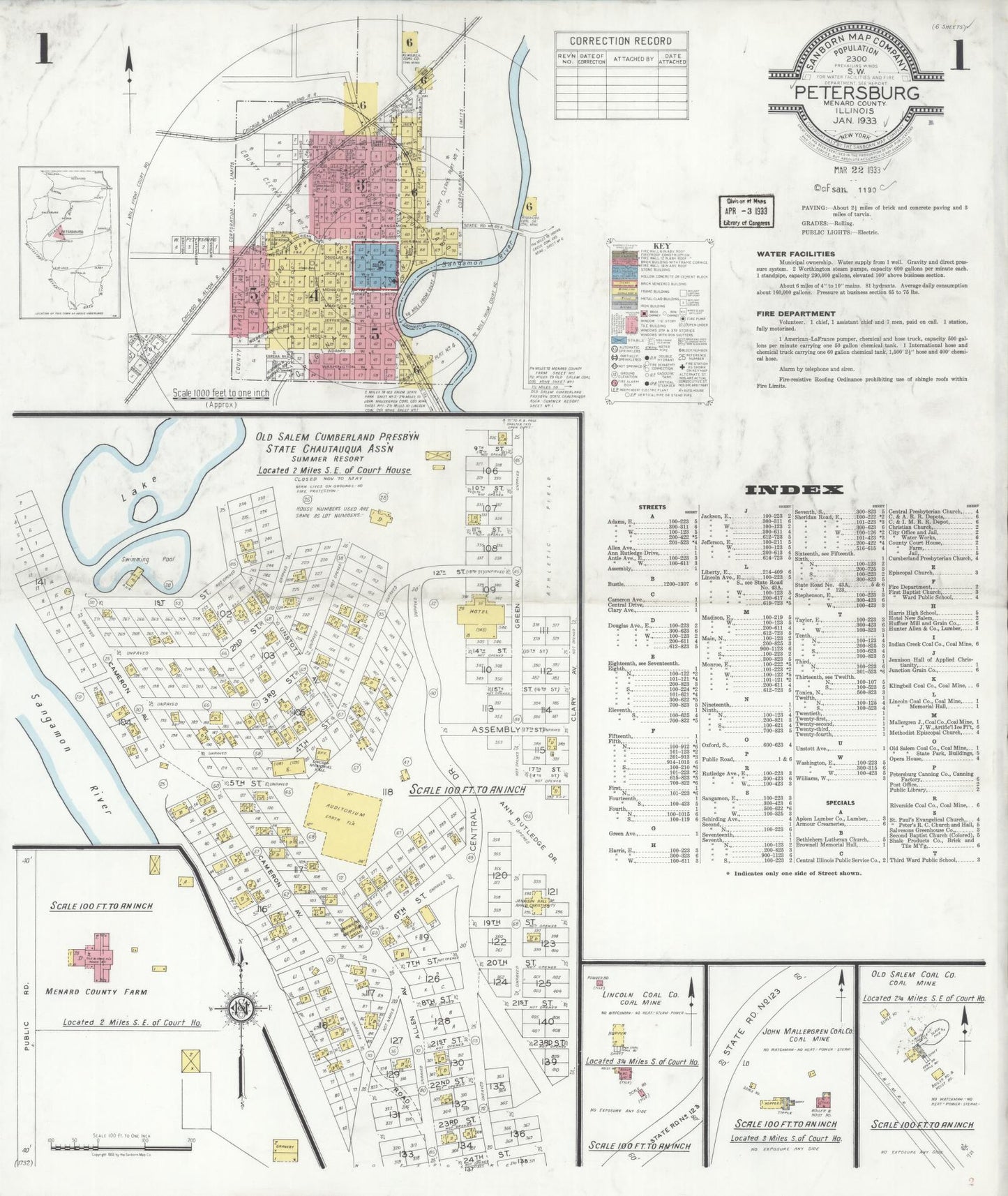Sanborn Fire Insurance Map from Petersburg, Menard County, Illinois (1933), Sheet #0001 - Complete Map Set gallery image, historic Sanborn map, vintage wall art, Illinois Illinois