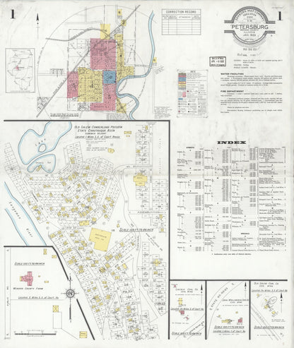 Sanborn Fire Insurance Map from Petersburg, Menard County, Illinois (1933), Sheet #0001 - Complete Map Set gallery image, historic Sanborn map, vintage wall art, Illinois Illinois