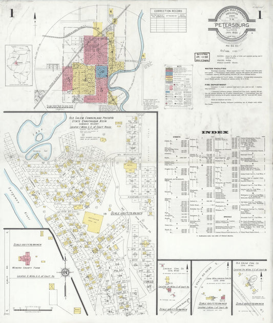 Sanborn Fire Insurance Map from Petersburg, Menard County, Illinois (1933), Sheet #0001 - Complete Map Set gallery image, historic Sanborn map, vintage wall art, Illinois Illinois