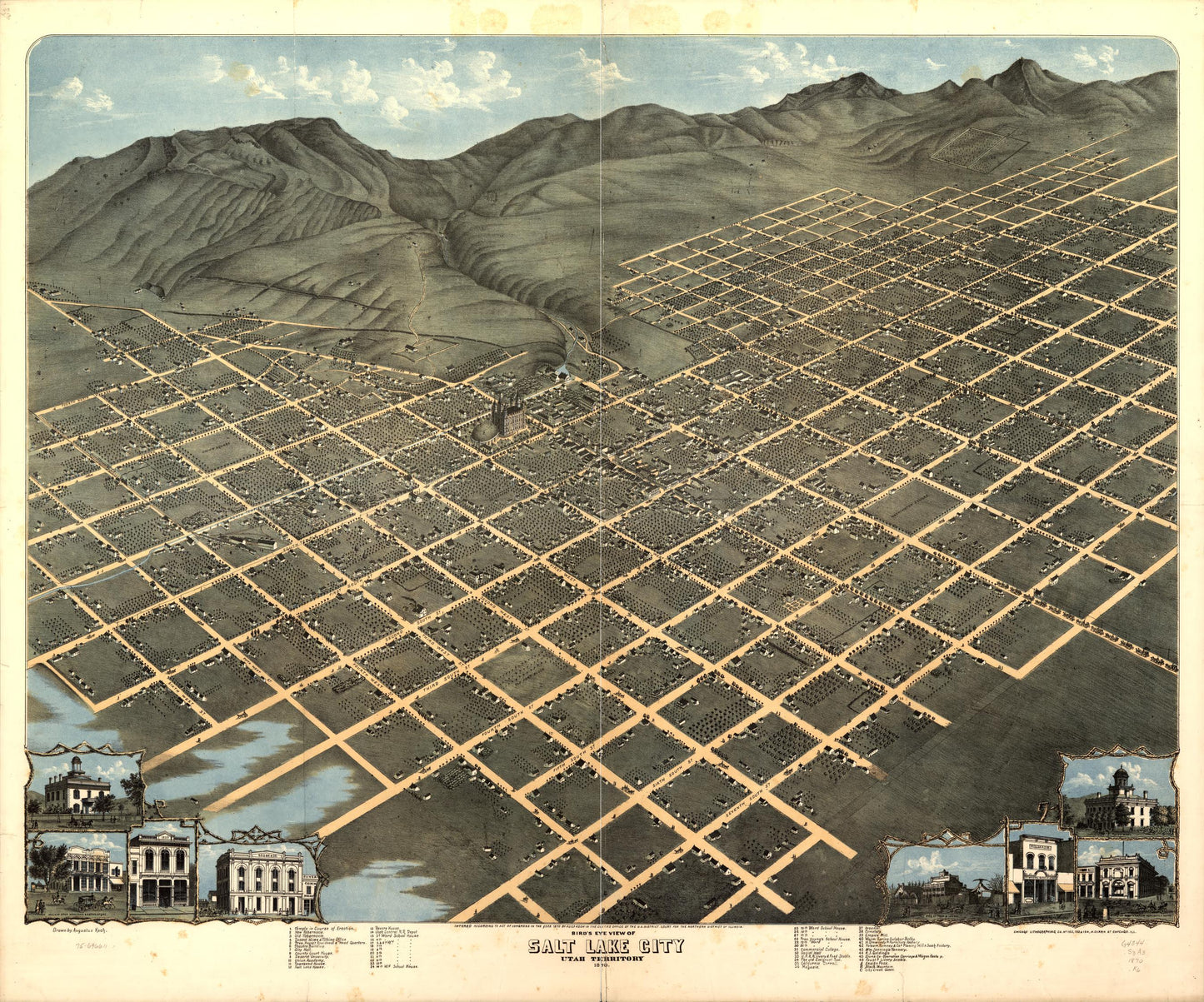 Bird's eye view of Salt Lake City, Utah Territory 1870. (1870) – Historic Bird’s-Eye View Panorama Print