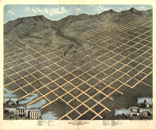 Bird's eye view of Salt Lake City, Utah Territory 1870. (1870) – Historic Bird’s-Eye View Panorama Print