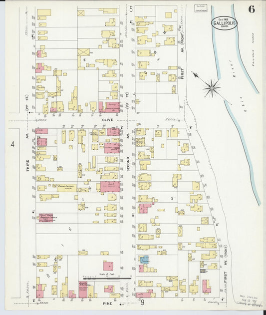 Sanborn Fire Insurance Map from Gallipolis, Gallia County, Ohio (1908), Sheet #0006 - Historic Sanborn Fire Insurance Map Print, vintage old map wall art, antique decor, genealogy gift, Ohio Ohio map