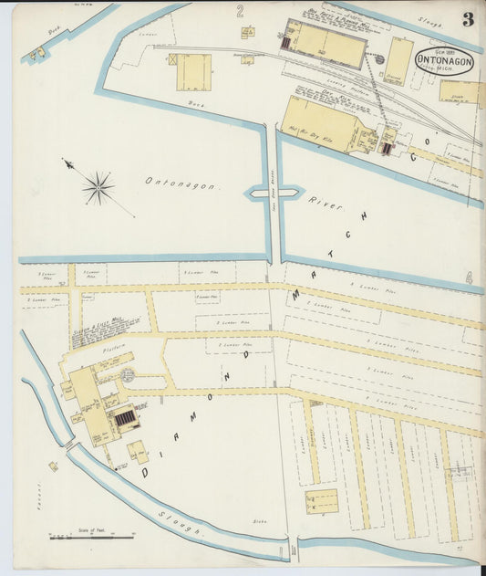 Sanborn Fire Insurance Map from Ontonagon, Ontonagon County, Michigan (1893), Sheet #0003 - Historic Sanborn Fire Insurance Map Print, vintage old map wall art, antique decor, genealogy gift, Michigan Michigan map