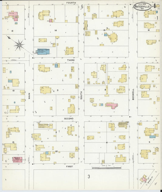 Sanborn Fire Insurance Map from Batesville, Independence County, Arkansas (1908), Sheet #0004 - Historic Sanborn Fire Insurance Map Print, vintage old map wall art, antique decor, genealogy gift, Arkansas Arkansas map