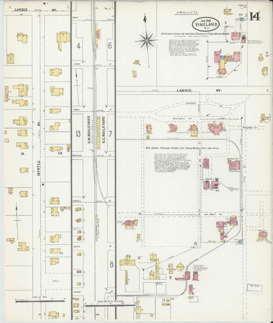 Sanborn Fire Insurance Map from Vineland, Cumberland County, New Jersey (1906), Sheet #0014 - Historic Sanborn Fire Insurance Map Print, vintage old map wall art, antique decor, genealogy gift, New Jersey New Jersey map
