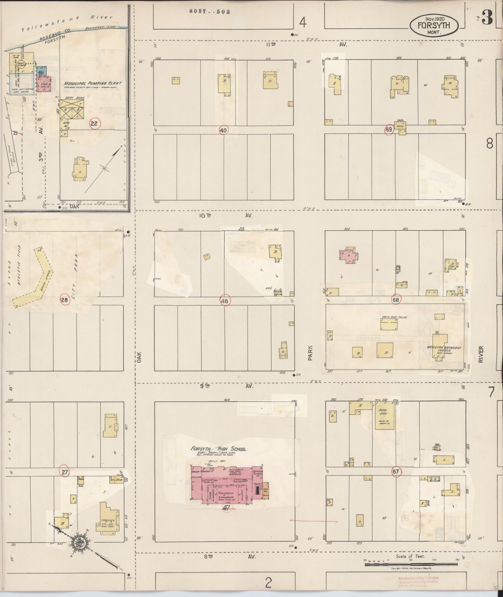 Sanborn Fire Insurance Map from Forsyth, Rosebud County, Montana (1941), Sheet #0003 - Historic Sanborn Fire Insurance Map Print, vintage old map wall art, antique decor, genealogy gift, Montana Montana map