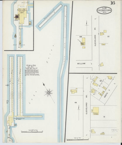 Sanborn Fire Insurance Map from Cheboygan, Cheboygan County, Michigan (1895), Sheet #0016 - Complete Map Set gallery image, historic Sanborn map, vintage wall art, Michigan Michigan
