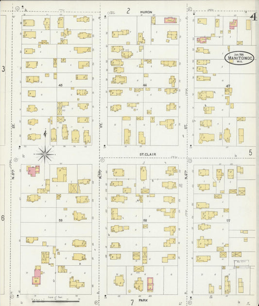 Sanborn Fire Insurance Map from Manitowoc, Manitowoc County, Wisconsin (1906), Sheet #0004 - Historic Sanborn Fire Insurance Map Print, vintage old map wall art, antique decor, genealogy gift, Wisconsin Wisconsin map