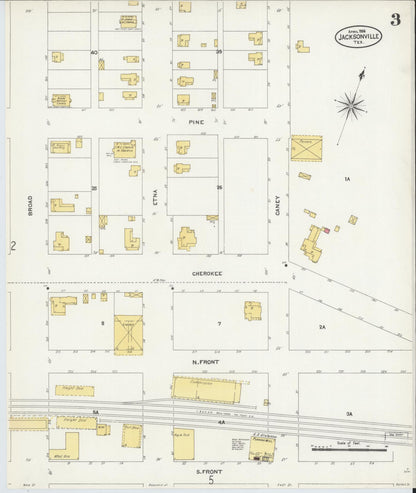 Sanborn Fire Insurance Map from Jacksonville, Cherokee County, Texas (1906), Sheet #0003 - Historic Sanborn Fire Insurance Map Print, vintage old map wall art, antique decor, genealogy gift, Texas Texas map
