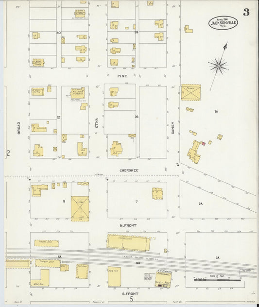 Sanborn Fire Insurance Map from Jacksonville, Cherokee County, Texas (1906), Sheet #0003 - Historic Sanborn Fire Insurance Map Print, vintage old map wall art, antique decor, genealogy gift, Texas Texas map