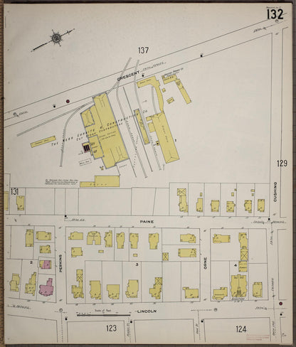 Sanborn Fire Insurance Map from Worcester, Worcester County, Massachusetts (1910), Sheet #0132 - Historic Sanborn Fire Insurance Map Print, vintage old map wall art, antique decor, genealogy gift, Massachusetts Massachusetts map