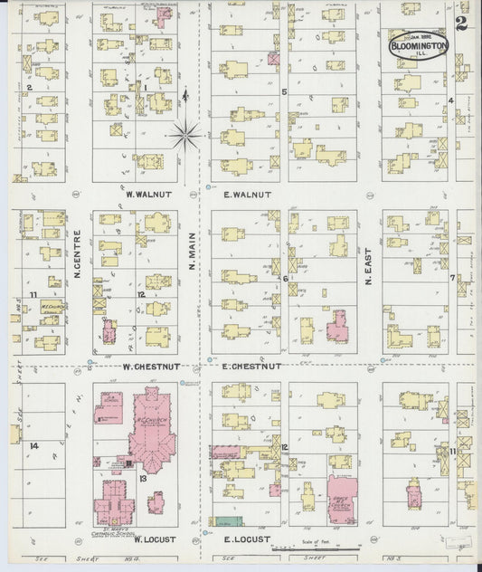 Sanborn Fire Insurance Map from Bloomington, McLean County, Illinois (1892), Sheet #0002 - Historic Sanborn Fire Insurance Map Print, vintage old map wall art, antique decor, genealogy gift, Illinois Illinois map