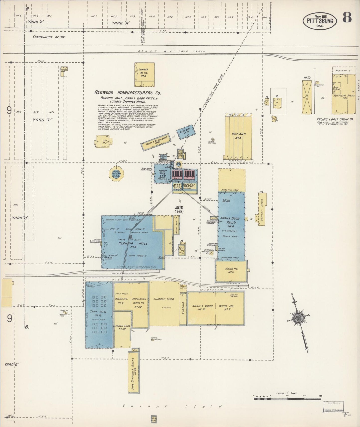 Sanborn Fire Insurance Map from Pittsburg, Contra Costa County, California (1911), Sheet #0008 - Complete Map Set gallery image, historic Sanborn map, vintage wall art, California California
