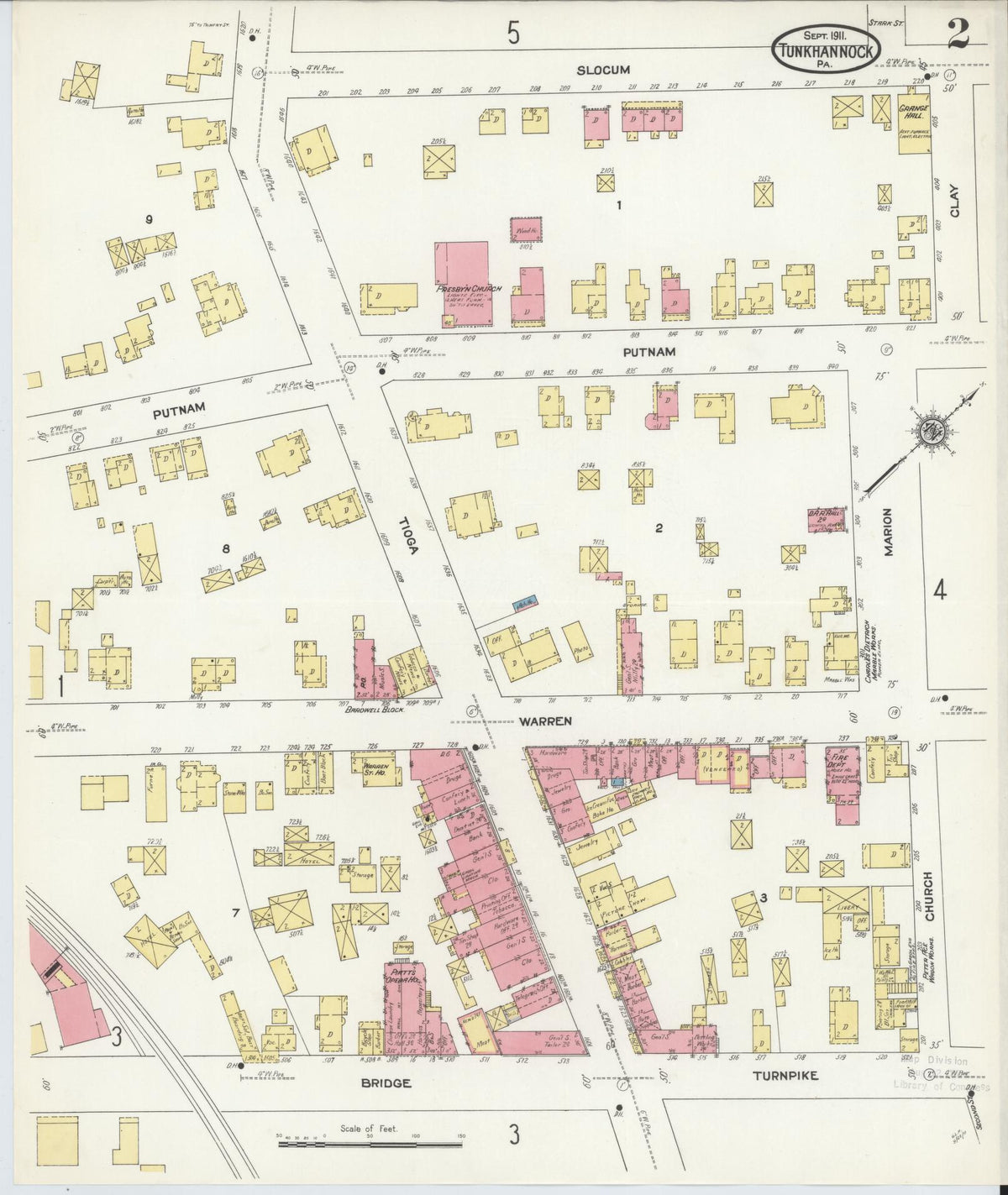 Sanborn Fire Insurance Map from Tunkhannock, Wyoming County, Pennsylvania (1911), Sheet #0002 - Historic Sanborn Fire Insurance Map Print, vintage old map wall art, antique decor, genealogy gift, Tunkhannock Wyoming map