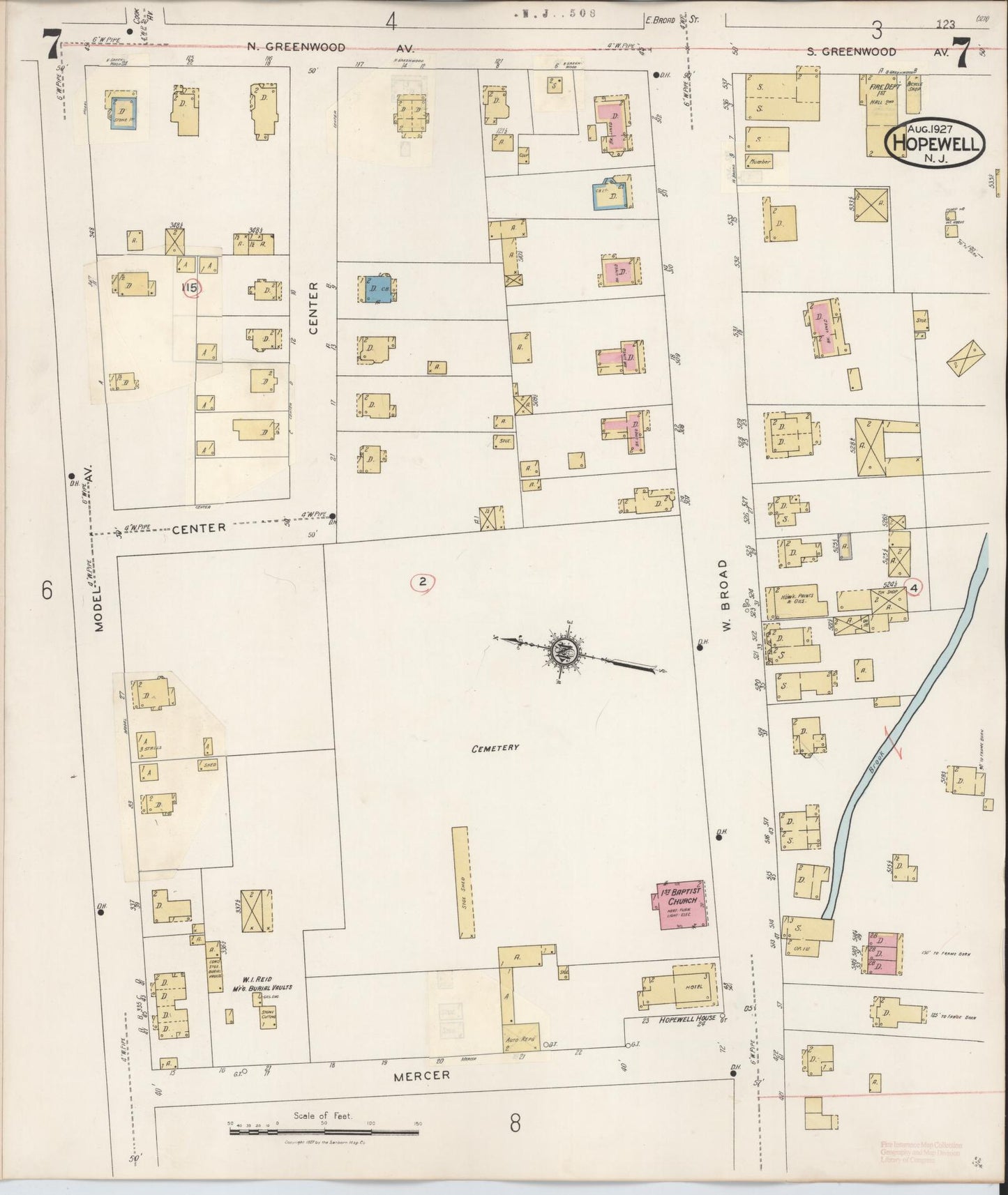 Sanborn Fire Insurance Map from Hopewell, Mercer County, New Jersey (1935), Sheet #0007 - Complete Map Set gallery image, historic Sanborn map, vintage wall art, New Jersey New Jersey