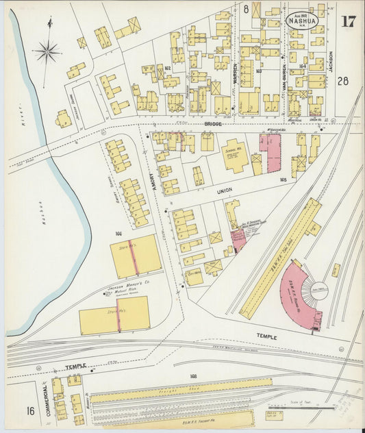 Sanborn Fire Insurance Map from Nashua, Hillsborough County, New Hampshire (1902), Sheet #0017 - Historic Sanborn Fire Insurance Map Print, vintage old map wall art, antique decor, genealogy gift, New Hampshire New Hampshire map