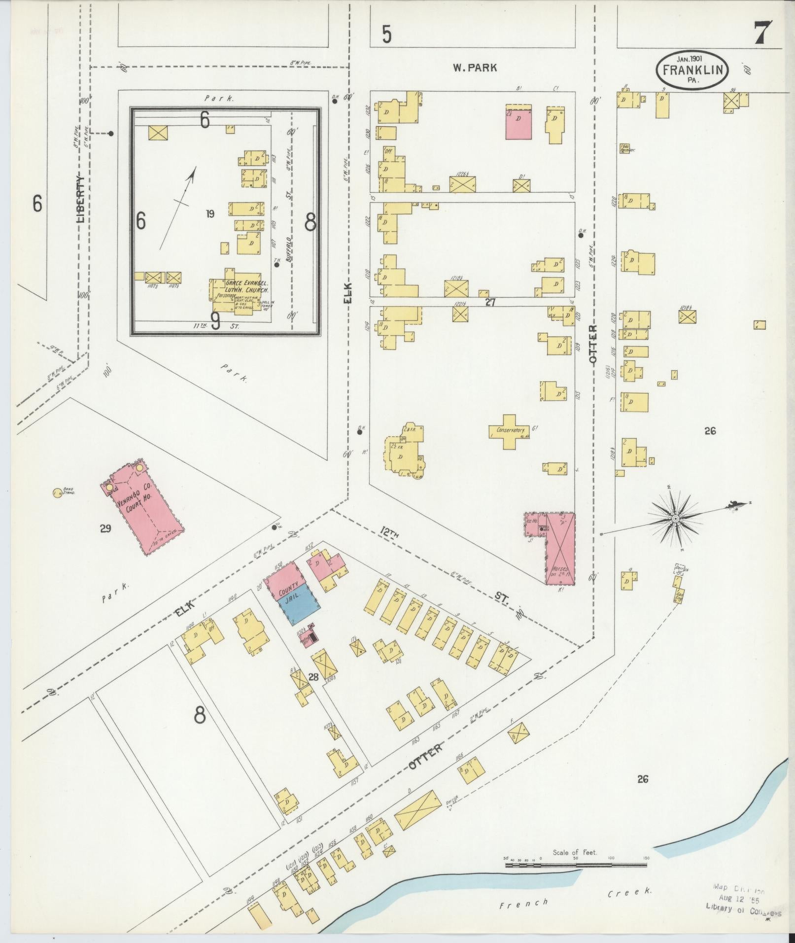Sanborn Fire Insurance Map from Franklin, Venango County, Pennsylvania (1901), Sheet #0007 - Historic Sanborn Fire Insurance Map Print, vintage old map wall art, antique decor, genealogy gift, Pennsylvania Pennsylvania map