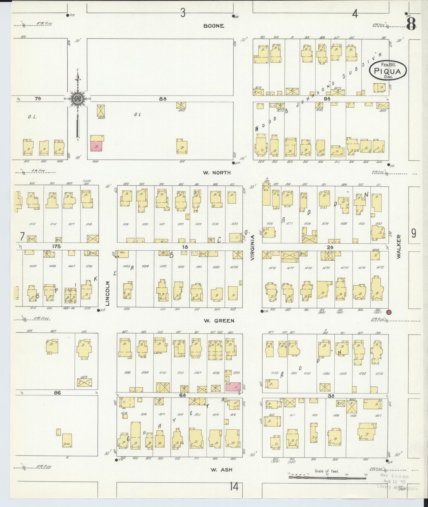 Sanborn Fire Insurance Map from Piqua, Miami County, Ohio (1911), Sheet #0008 - Complete Map Set gallery image, historic Sanborn map, vintage wall art, Ohio Ohio