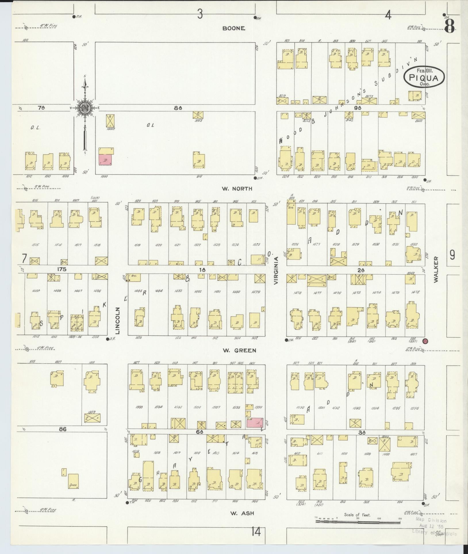 Sanborn Fire Insurance Map from Piqua, Miami County, Ohio (1911), Sheet #0008 - Complete Map Set gallery image, historic Sanborn map, vintage wall art, Ohio Ohio