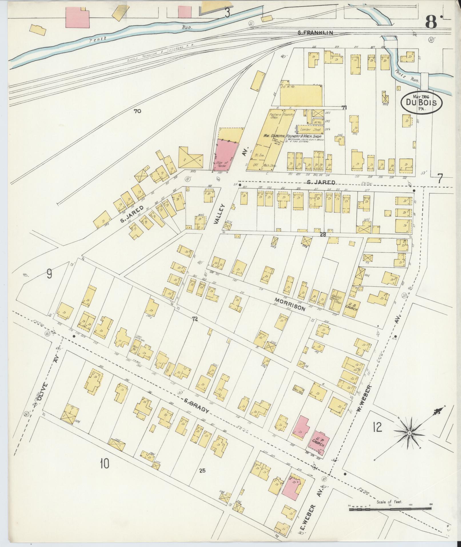 Sanborn Fire Insurance Map from Du Bois, Clearfield County, Pennsylvania (1906), Sheet #0008 - Historic Sanborn Fire Insurance Map Print, vintage old map wall art, antique decor, genealogy gift, Pennsylvania Pennsylvania map