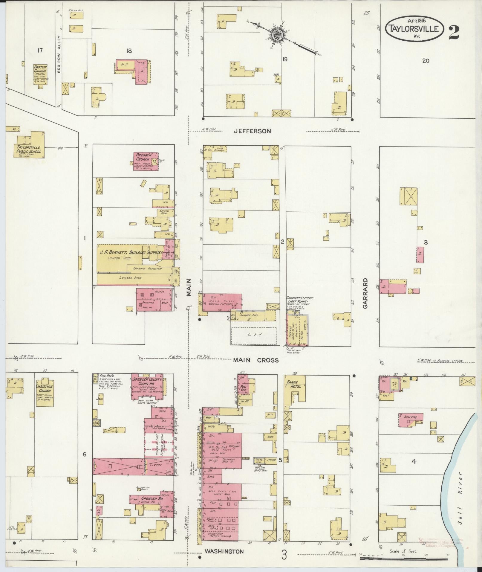 Sanborn Fire Insurance Map from Taylorsville, Spencer County, Kentucky (1916), Sheet #0002 - Complete Map Set gallery image, historic Sanborn map, vintage wall art, Kentucky Kentucky