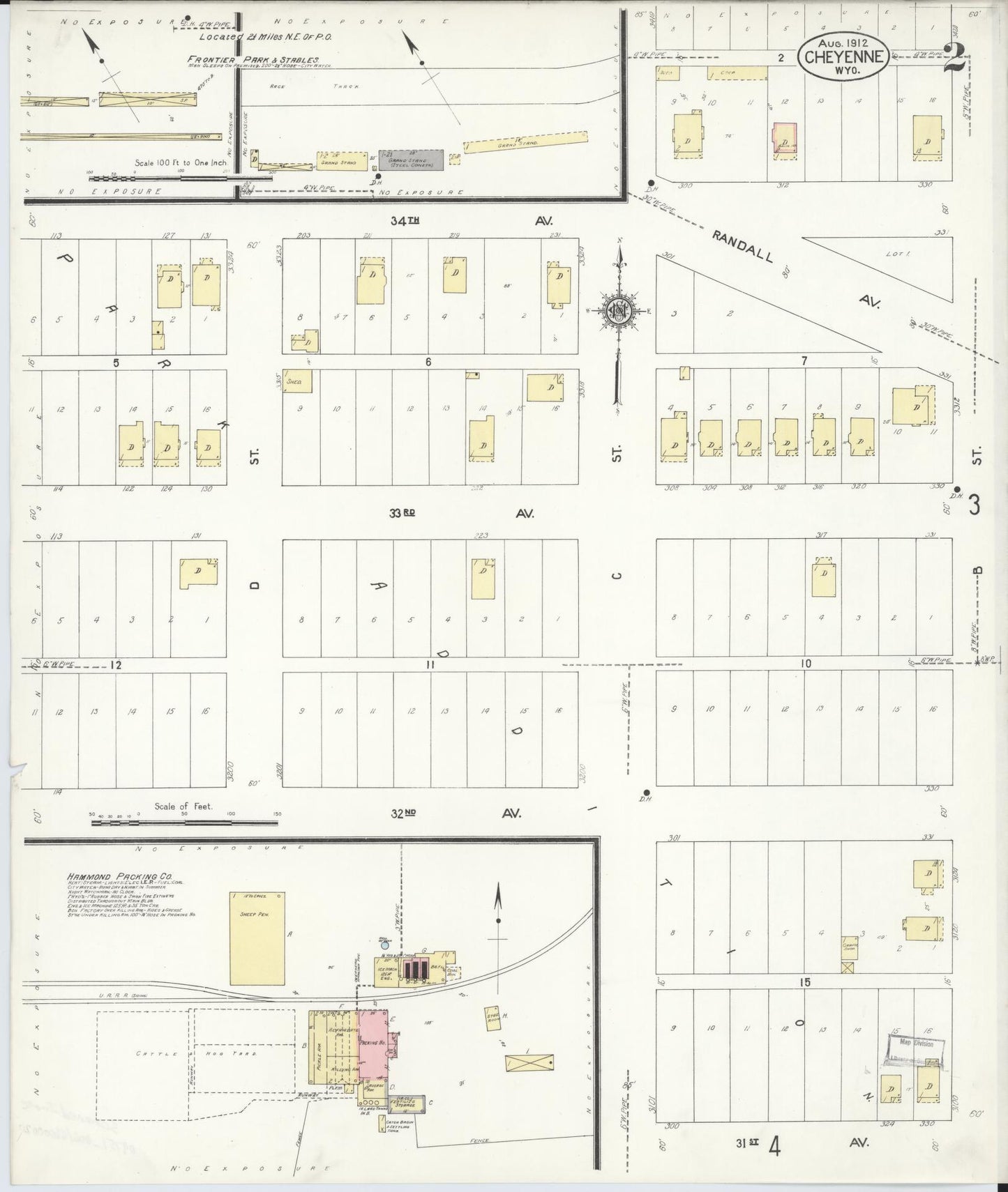 Sanborn Fire Insurance Map from Cheyenne, Laramie County, Wyoming (1912), Sheet #0002 - Complete Map Set gallery image, historic Sanborn map, vintage wall art, Wyoming Wyoming