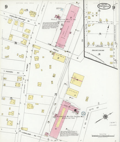 Sanborn Fire Insurance Map from Statesville, Iredell County, North Carolina (1925), Sheet #0009 - Complete Map Set gallery image, historic Sanborn map, vintage wall art, North Carolina North Carolina