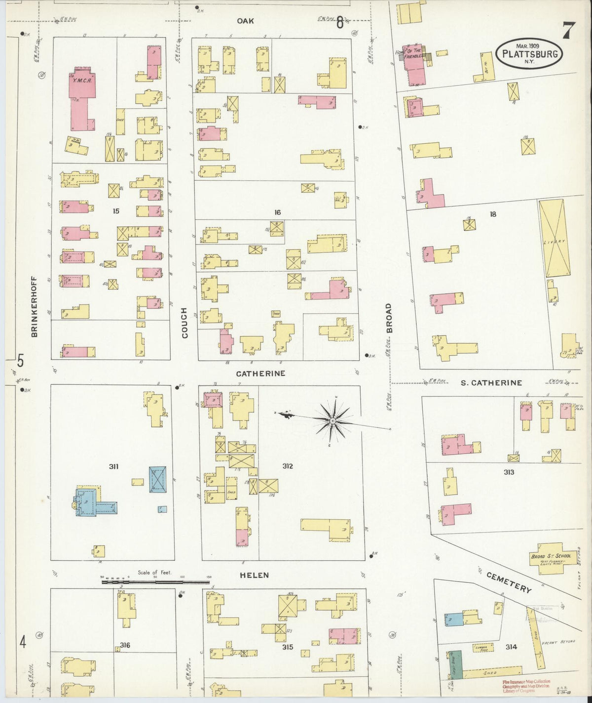 Sanborn Fire Insurance Map from Plattsburg, Clinton County, New York (1909), Sheet #0006 - Complete Map Set gallery image, historic Sanborn map, vintage wall art, New York New York