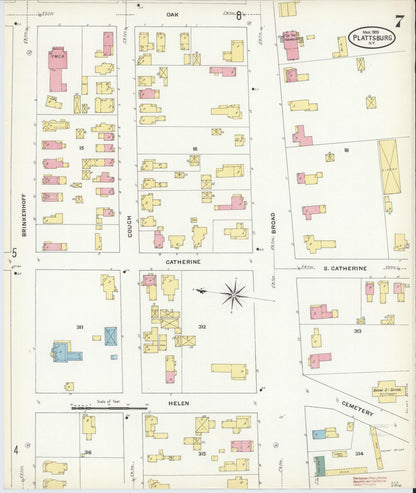 Sanborn Fire Insurance Map from Plattsburg, Clinton County, New York (1909), Sheet #0006 - Complete Map Set gallery image, historic Sanborn map, vintage wall art, New York New York