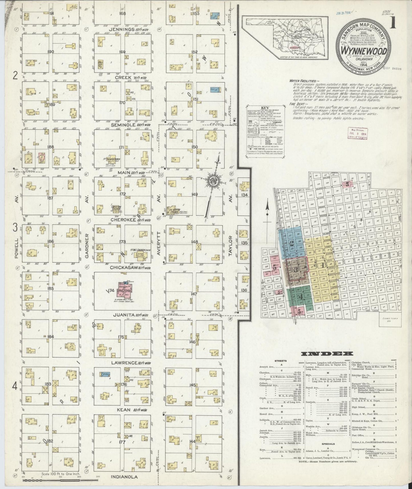 Sanborn Fire Insurance Map from Wynnewood, Garvin County, Oklahoma (1914), Sheet #0001 - Complete Map Set gallery image, historic Sanborn map, vintage wall art, Oklahoma Oklahoma