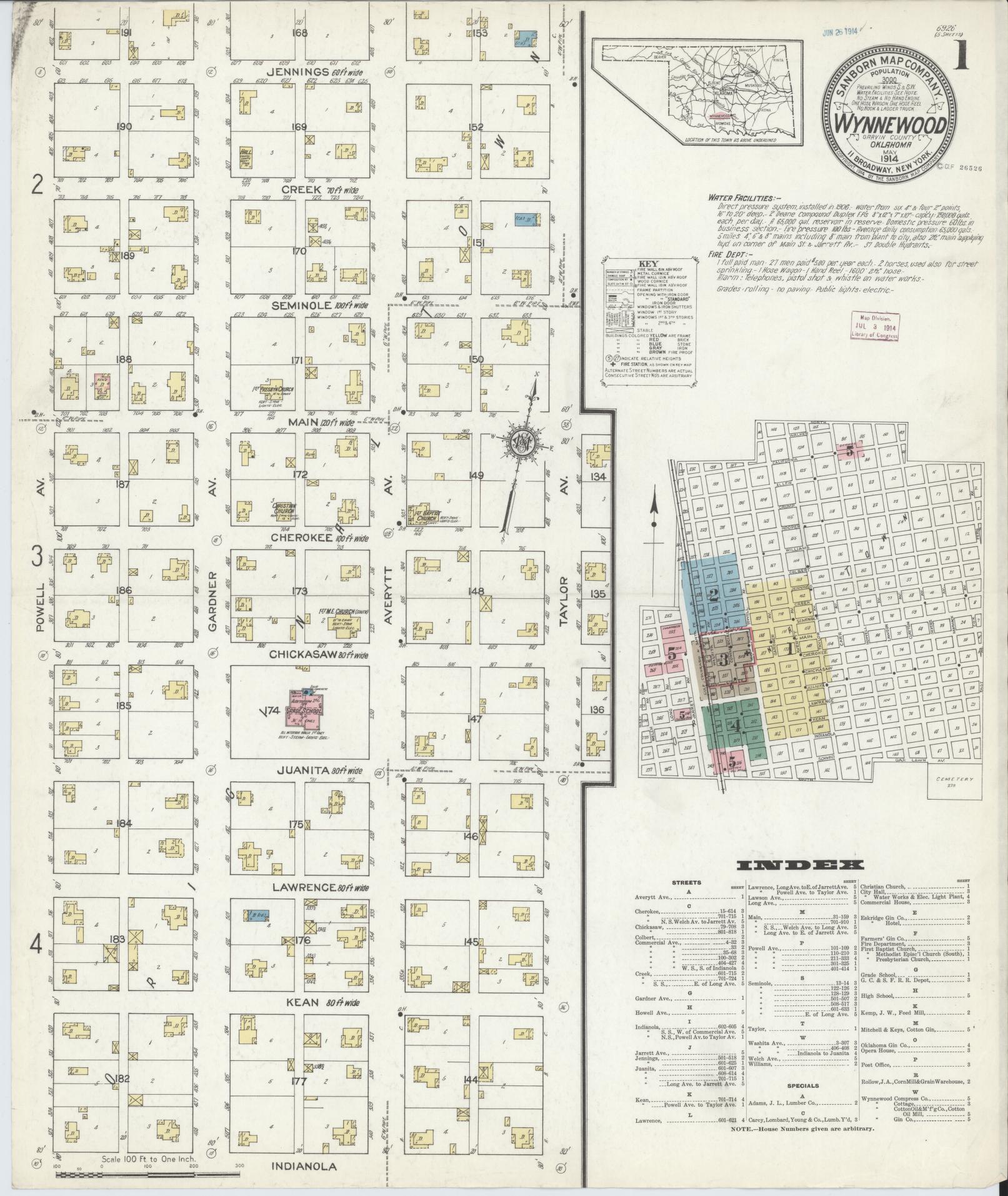 Sanborn Fire Insurance Map from Wynnewood, Garvin County, Oklahoma (1914), Sheet #0001 - Complete Map Set gallery image, historic Sanborn map, vintage wall art, Oklahoma Oklahoma