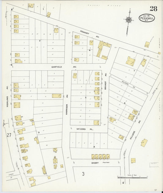 Sanborn Fire Insurance Map from Peekskill, Westchester County, New York (1911), Sheet #0028 - Historic Sanborn Fire Insurance Map Print, vintage old map wall art, antique decor, genealogy gift, New York New York map