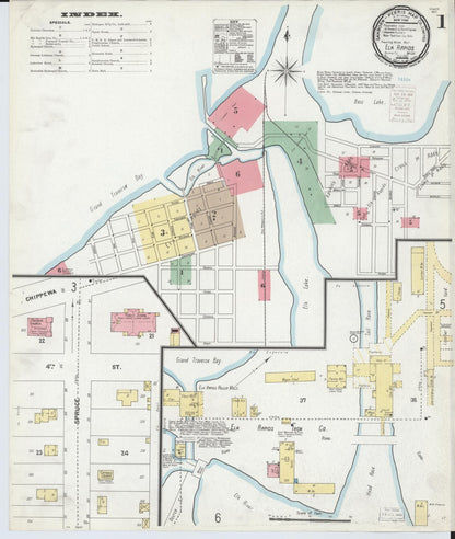 Sanborn Fire Insurance Map from Elk Rapids, Antrim County, Michigan (1900), Sheet #0001 - Complete Map Set gallery image, historic Sanborn map, vintage wall art, Michigan Michigan